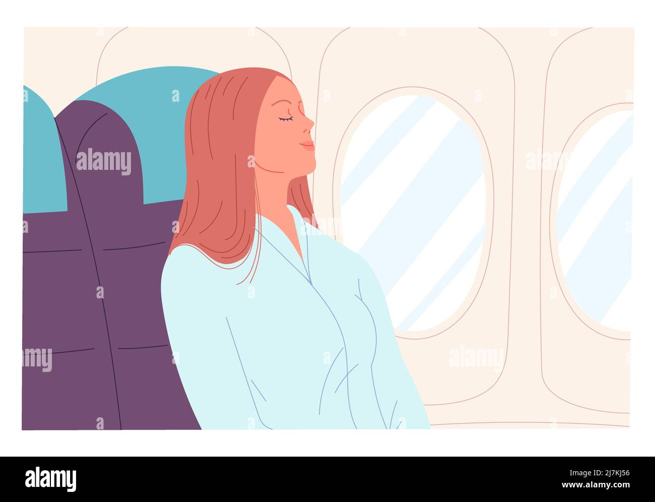 Young woman asleep on the plane. Vector illustration Stock Vector Image ...