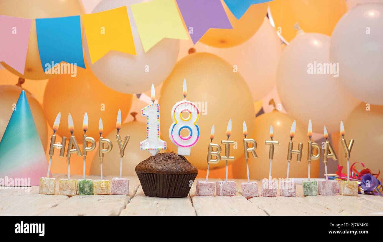 Creative happy birthday greetings with number or number, holiday background  with balloons, decorations for the holiday, copy space Stock Photo - Alamy