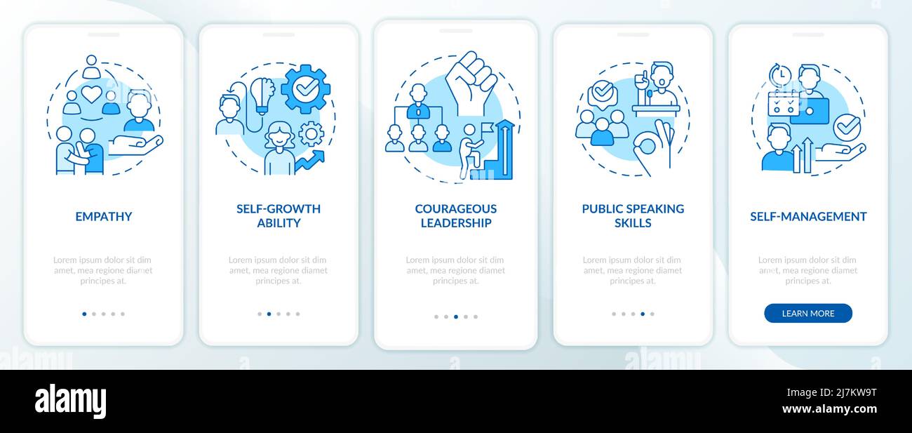 In demand soft skills blue onboarding mobile app screen Stock Vector ...