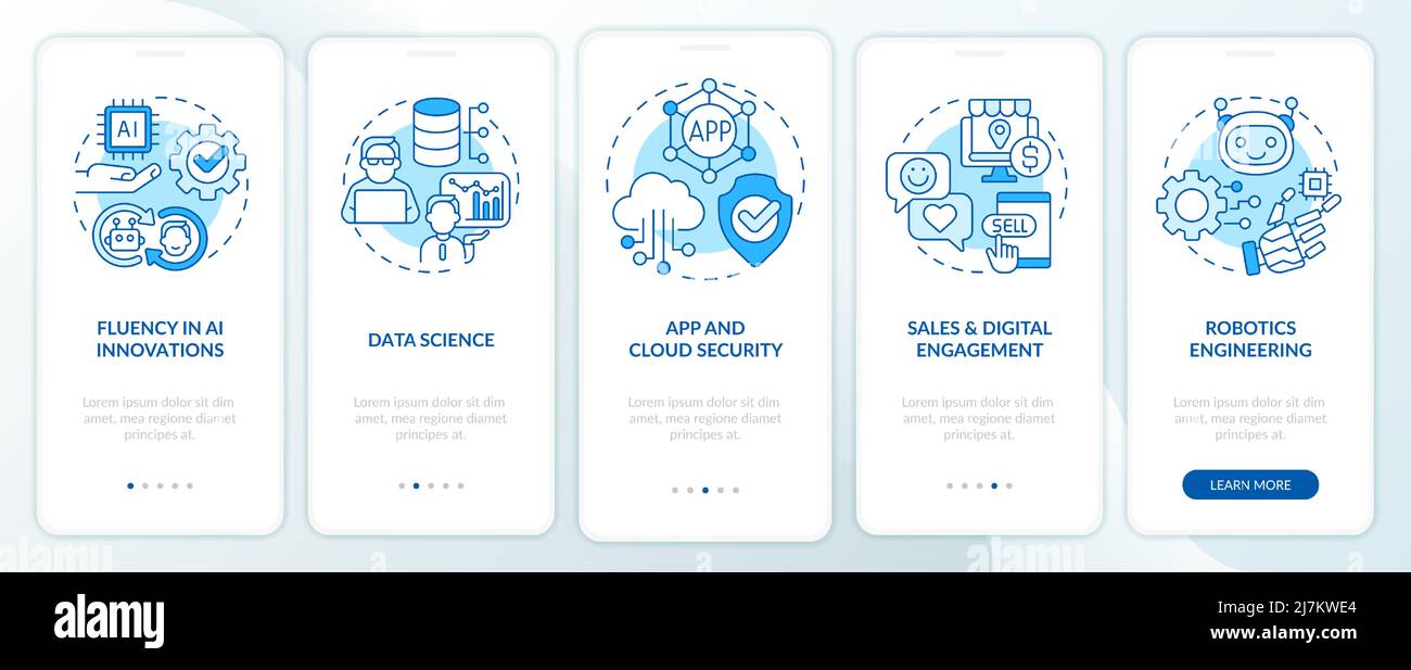 Learning top digital skills blue onboarding mobile app screen Stock Vector