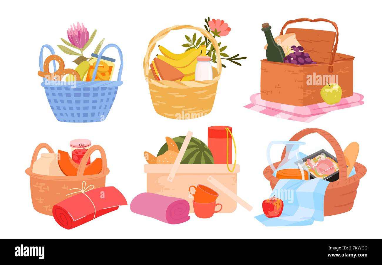 Set of various picnic baskets with foodstuff Stock Vector Image & Art ...