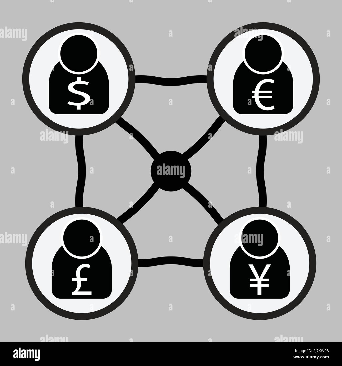 Currency exchange square diagram profile connection US dollar, euro