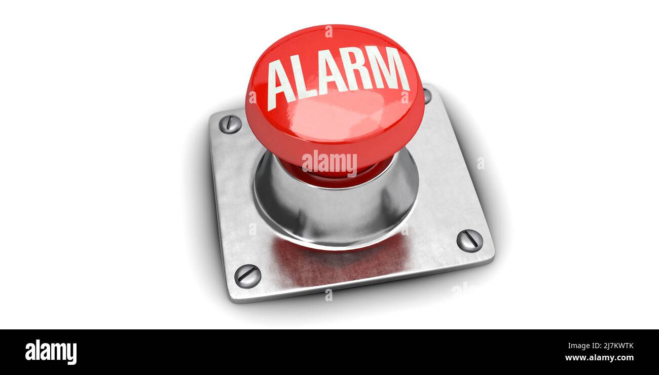 Freigestellter 3D Alarm-Button. Stock Photo