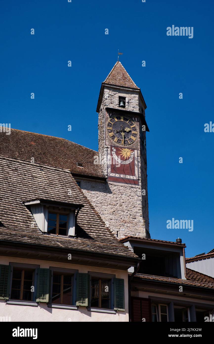 CLOCK TOWER, SCHLOSS, RAPPERSWIL, SWITZERLAND Stock Photo