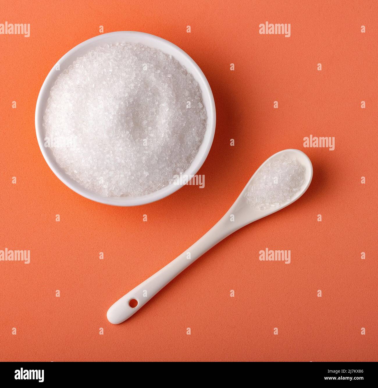 Magnesium chloride in the wooden bowl Magnesium sulphate Stock Photo