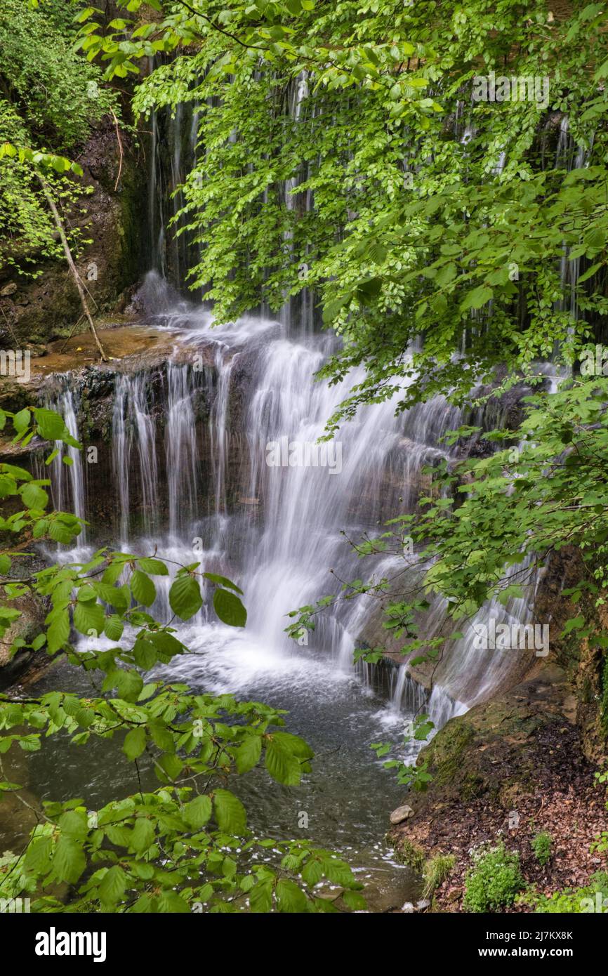 WATERFALL ACROSS A MAN-MADE WEIR KUSNACHTER TOBEL, SWITZERLAND Stock Photo