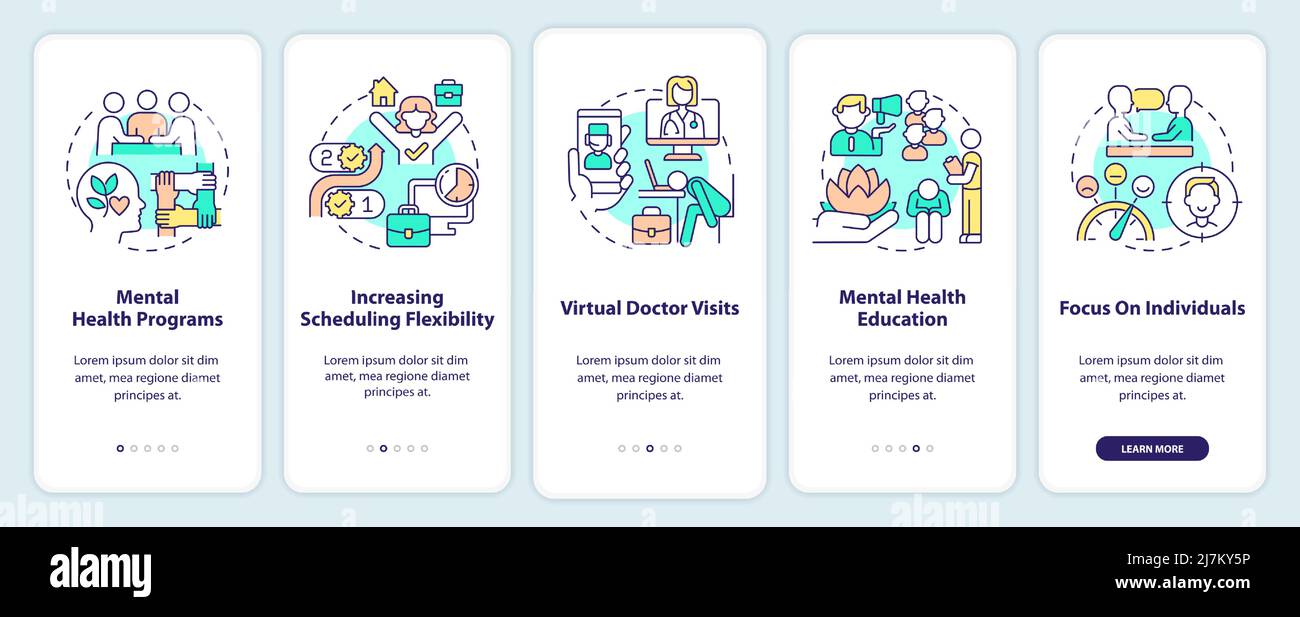 Mental health trends at work onboarding mobile app screen Stock Vector ...