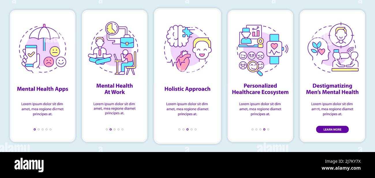 Mental health improving trends onboarding mobile app screen Stock ...