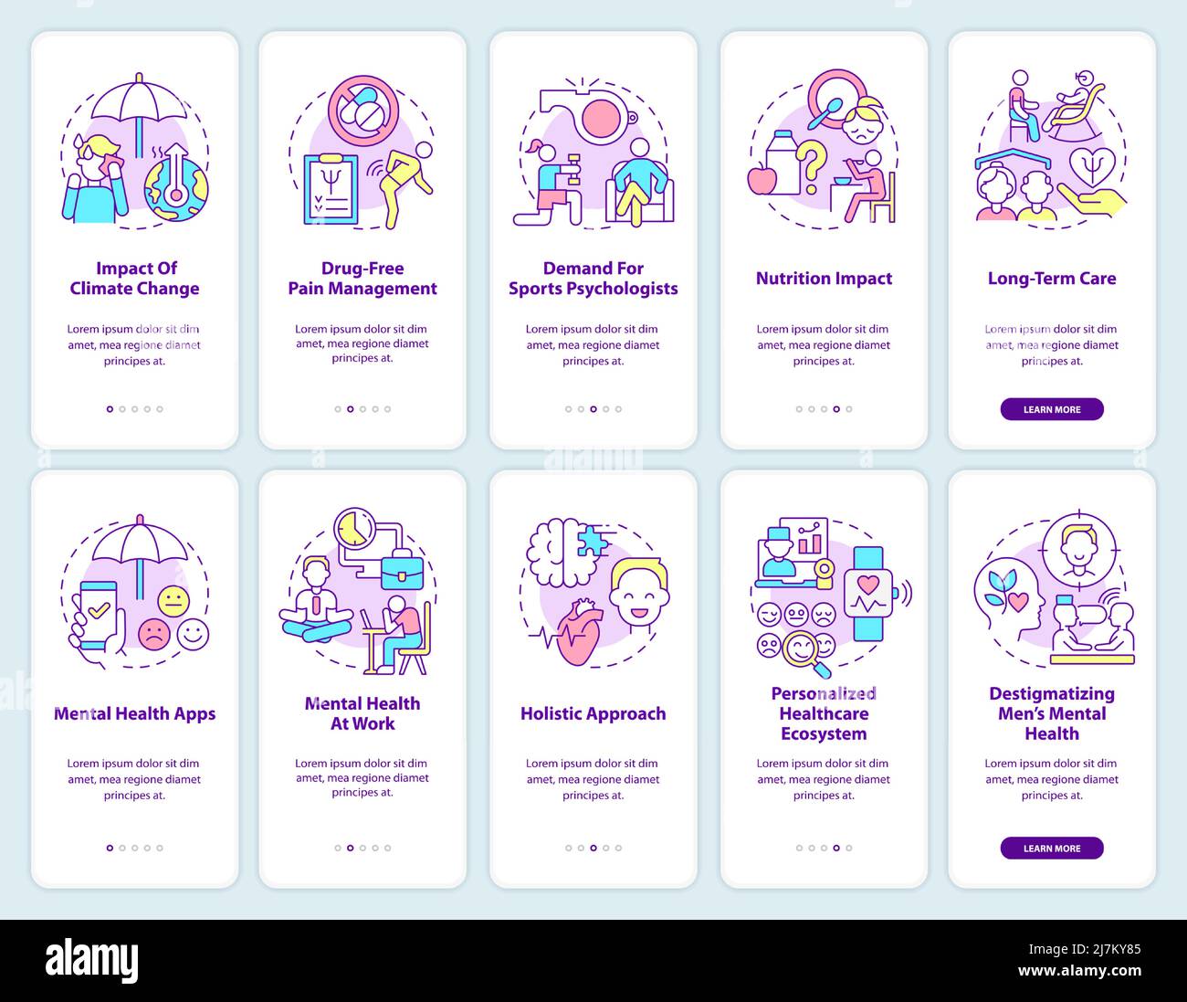 Trends in psychology onboarding mobile app screen set Stock Vector ...