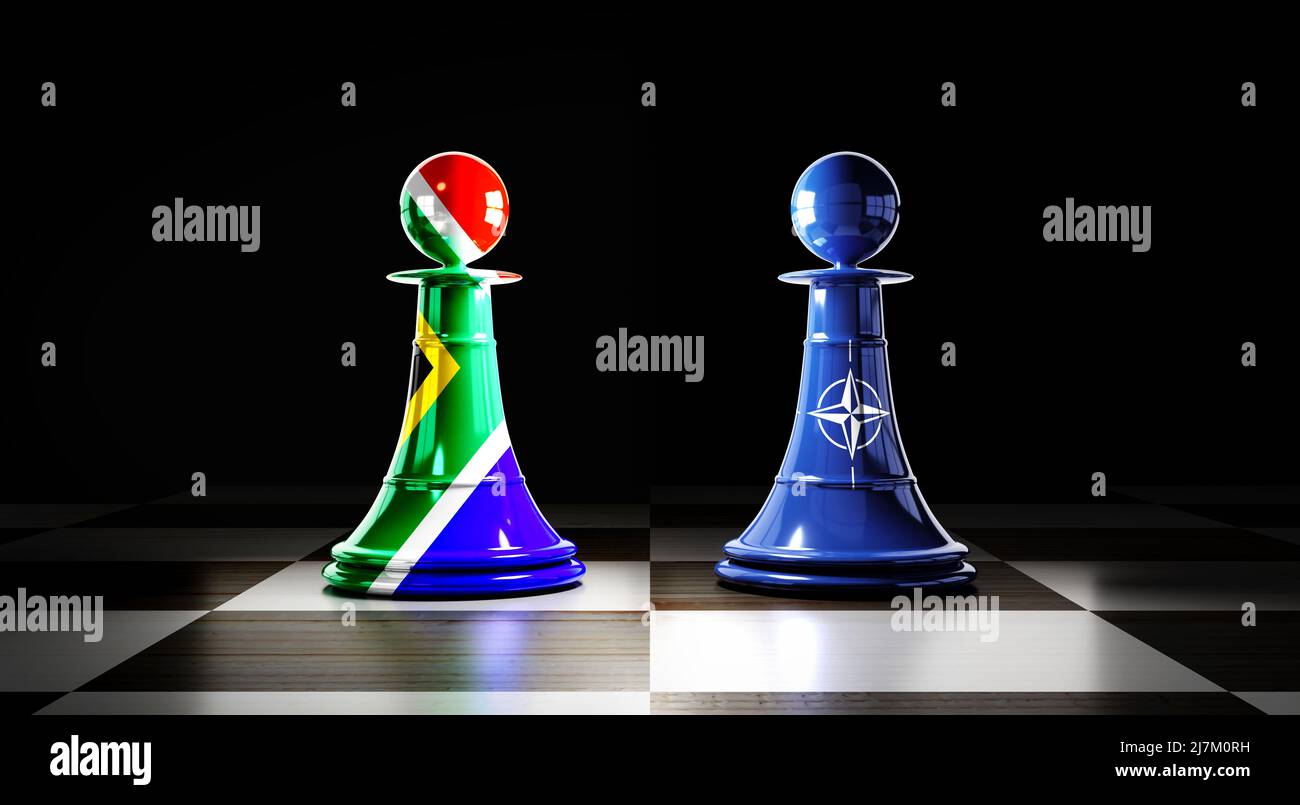 South Africa and NATO relations, chess pawns with flags 3D