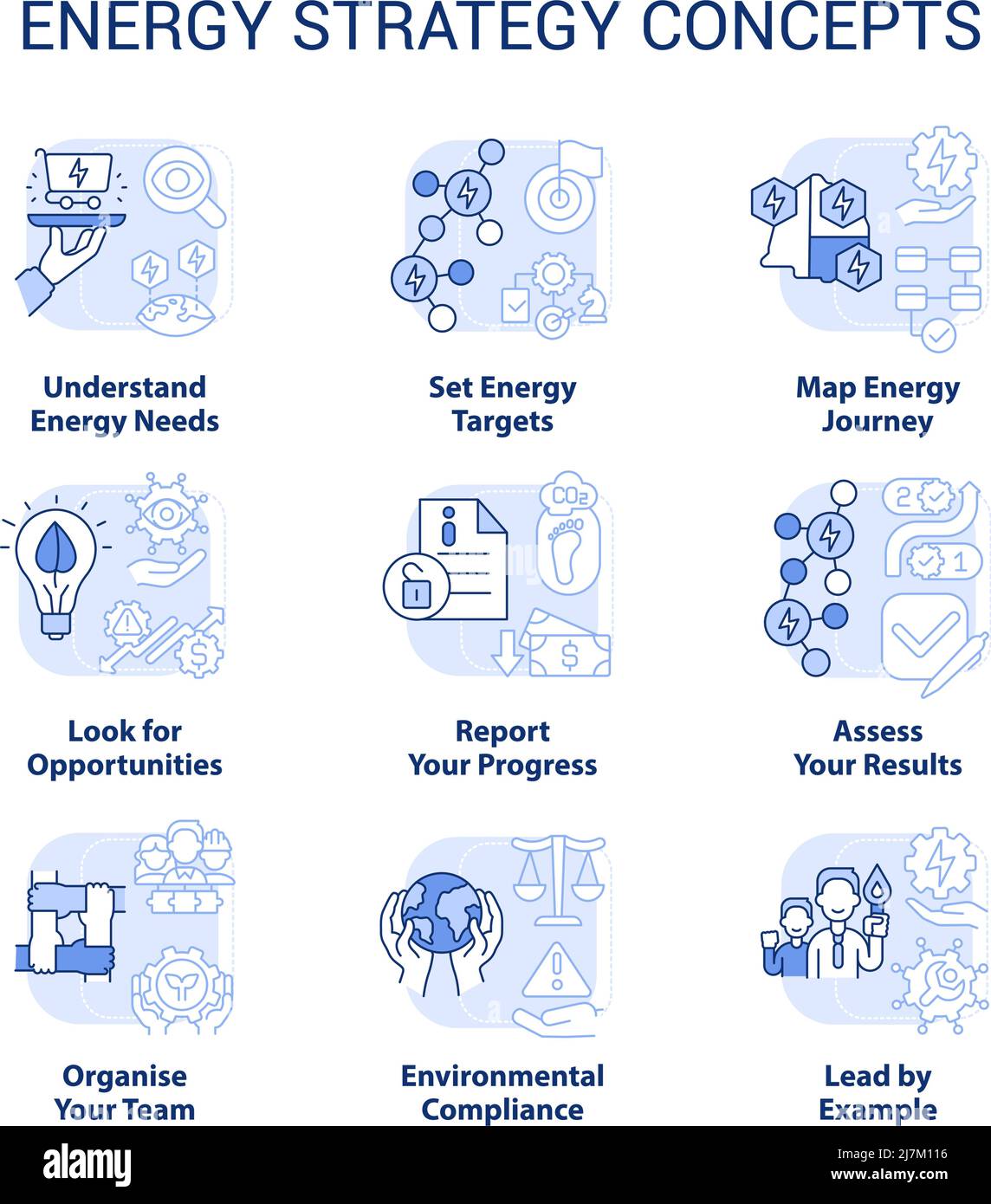 Energy strategy blue light concept icons set Stock Vector Image & Art ...