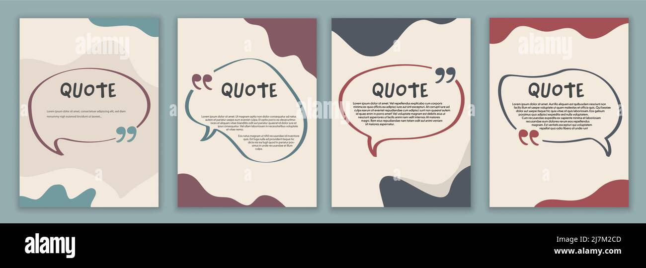 Vector Set template speech bubble quote sign.Cover -poster - quote symbol with text in empty box. Copy space for comment - talk  message or discussion Stock Vector