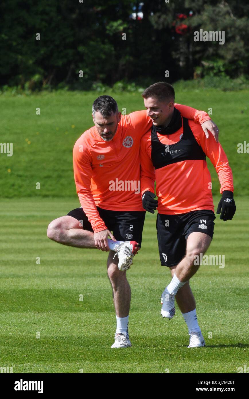 Tynecastle Park Edinburgh.Scotland UK10th May 22 Heart of Midlothian vs cinch Premiership match. Hearts' Michael Smith & Cammy Devlin. Credit: eric mccowat/Alamy Live News Stock Photo