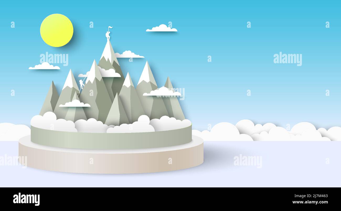 Mountain landscape vector papercut art craft style Stock Vector
