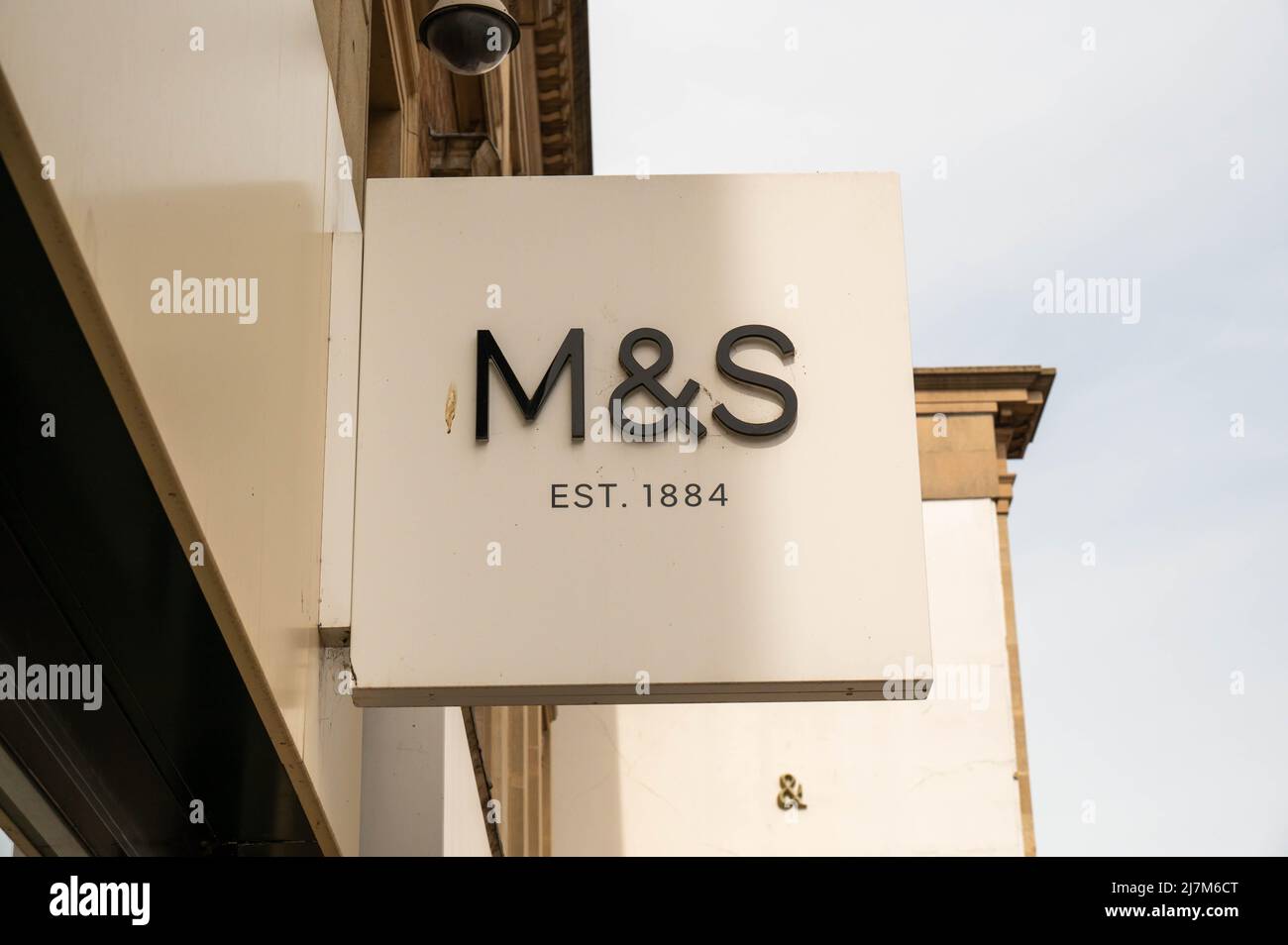 Branch of Marks and Spencers (M&S) logo in United Kingdom / M&S logo marks and spencers sign Stock Photo