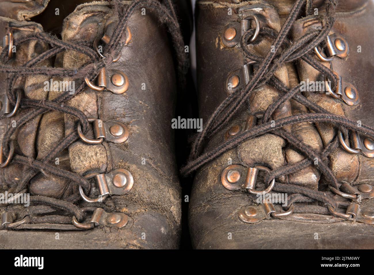 Old brown leather walking boots hi-res stock photography and images - Alamy