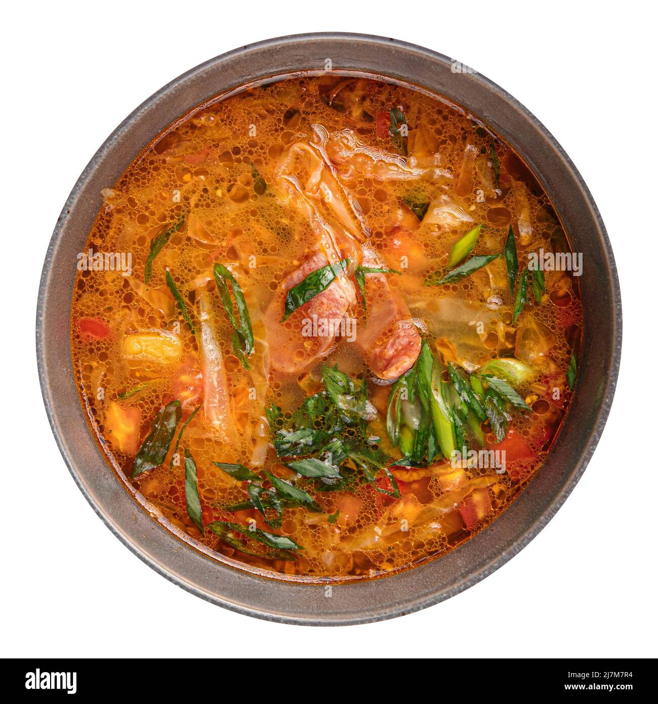 Isolated bowl of hunter sausage soup Stock Photo Alamy