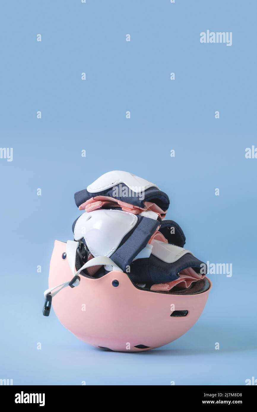 Top view of roller skates protective gear set knee, elbow and wrist