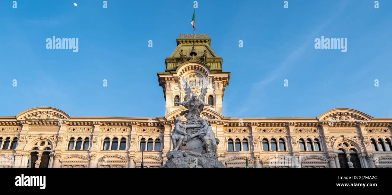 Fountain of the Four Continents in Trieste, in front of the Town, Piazza Unità d'Italia Stock Photo