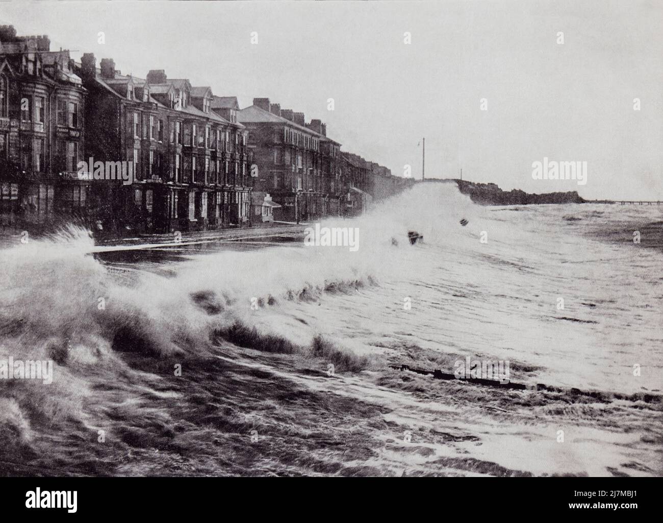 High seas.  Blackpool, Lancashire, England, seen here in the 19th century.  From Around The Coast,  An Album of Pictures from Photographs of the Chief Seaside Places of Interest in Great Britain and Ireland published London, 1895, by George Newnes Limited. Stock Photo