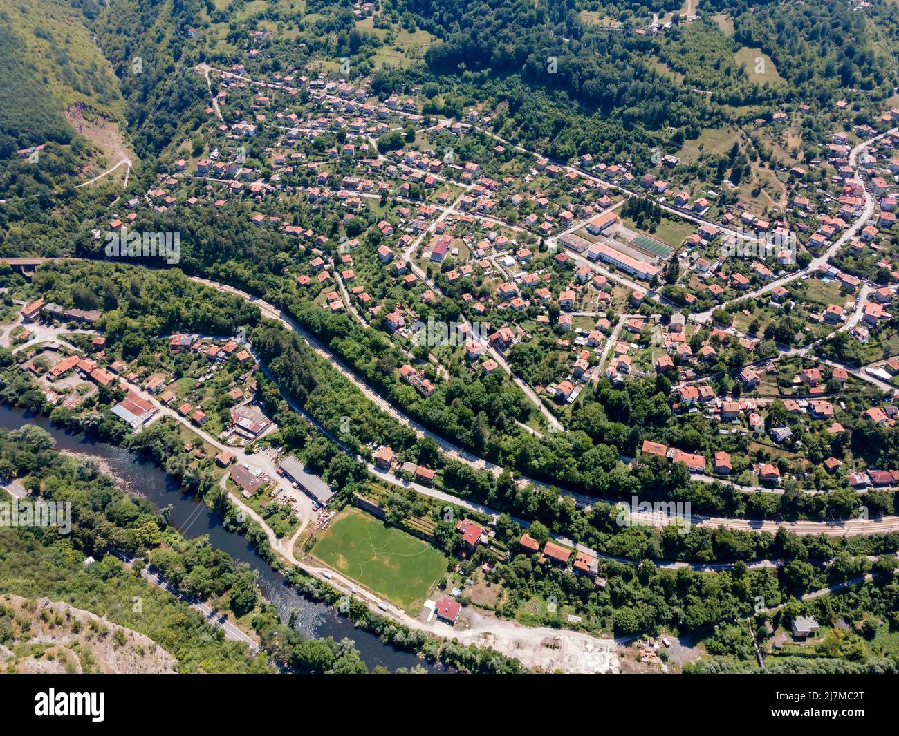 Aerial view of Lakatnik Rocks at Iskar river and Gorge, Balkan ...