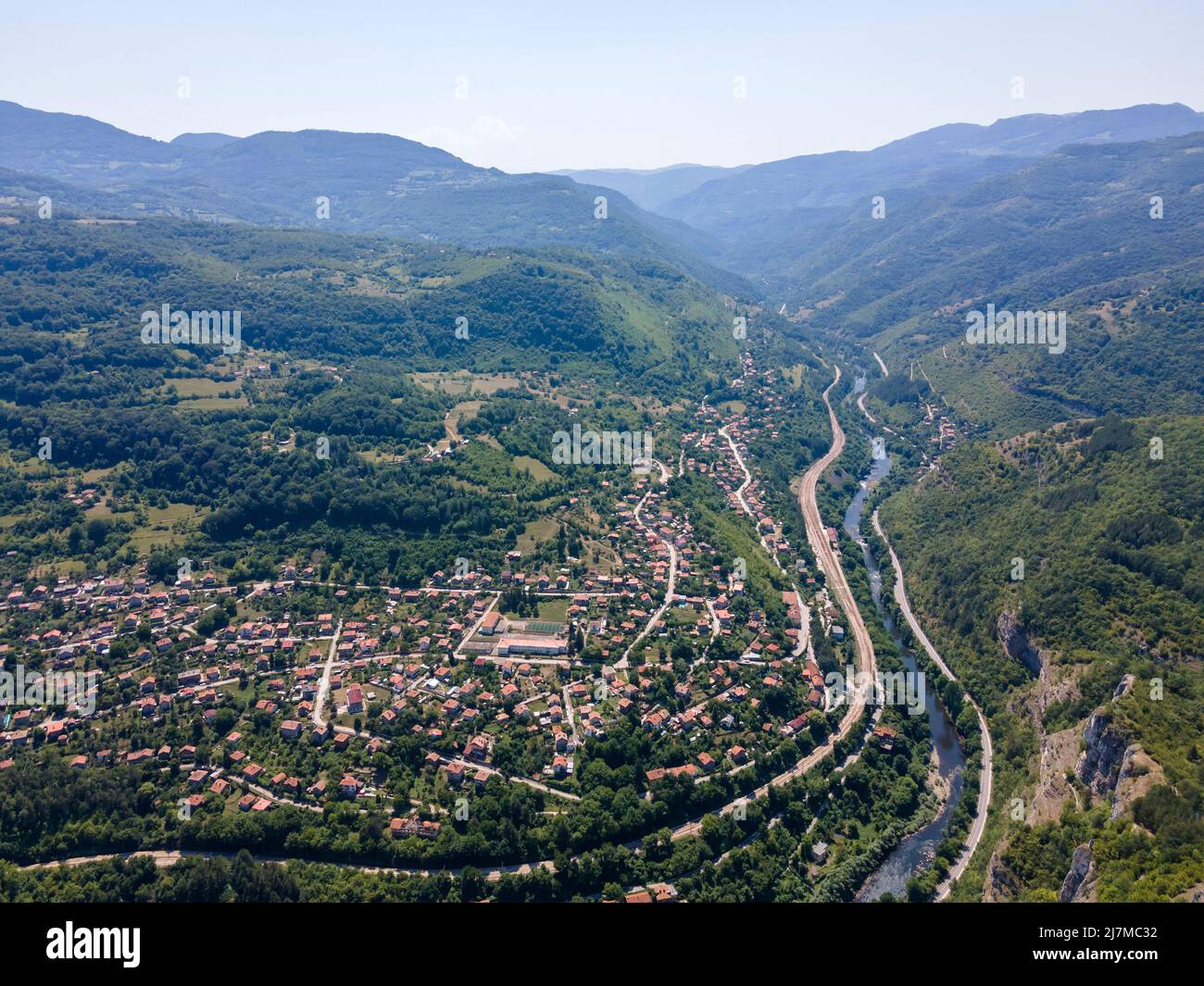 Aerial view of Lakatnik Rocks at Iskar river and Gorge, Balkan ...