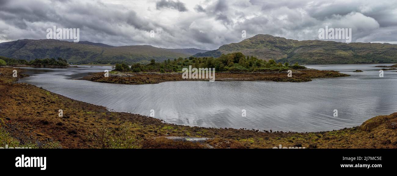 Panoramic View of Loch Sunart from the Garbh Eilean Wildlife Hide Stock Photo