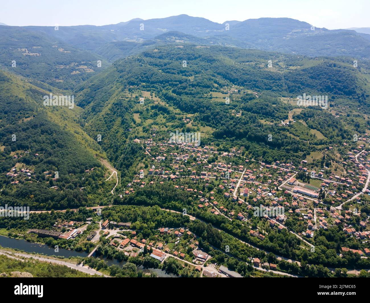 Aerial view of Lakatnik Rocks at Iskar river and Gorge, Balkan ...