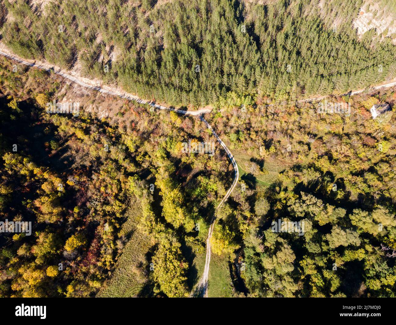 Aerial Autumn view of Nishava river gorge, Balkan Mountains, Bulgaria ...