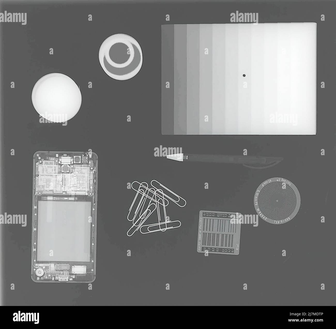 Materials photographed by a xray machine. Radiography is an imaging