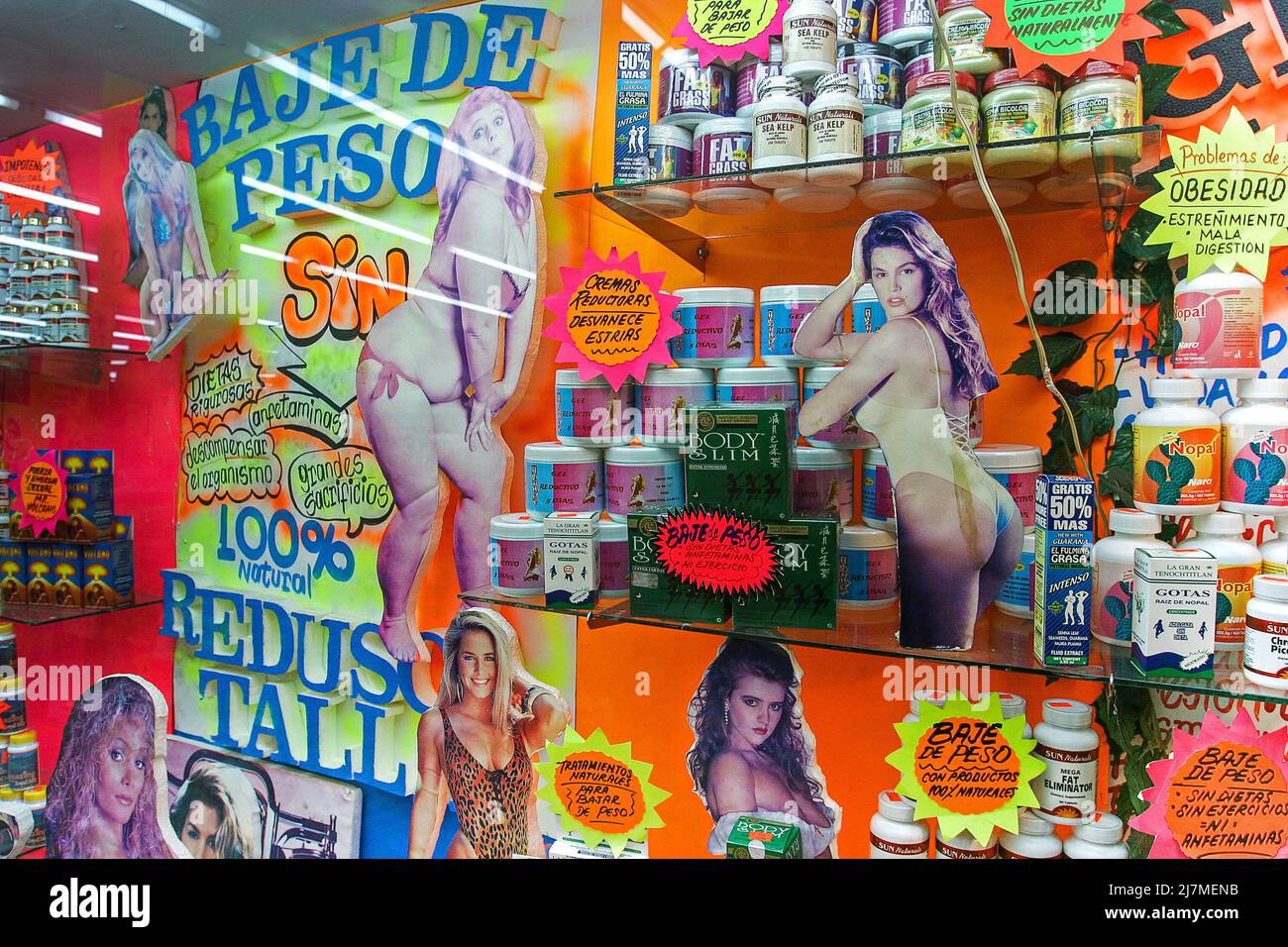 Mexico, Mexico-City - shop with dietary supplements to reduce weight. Stock Photo