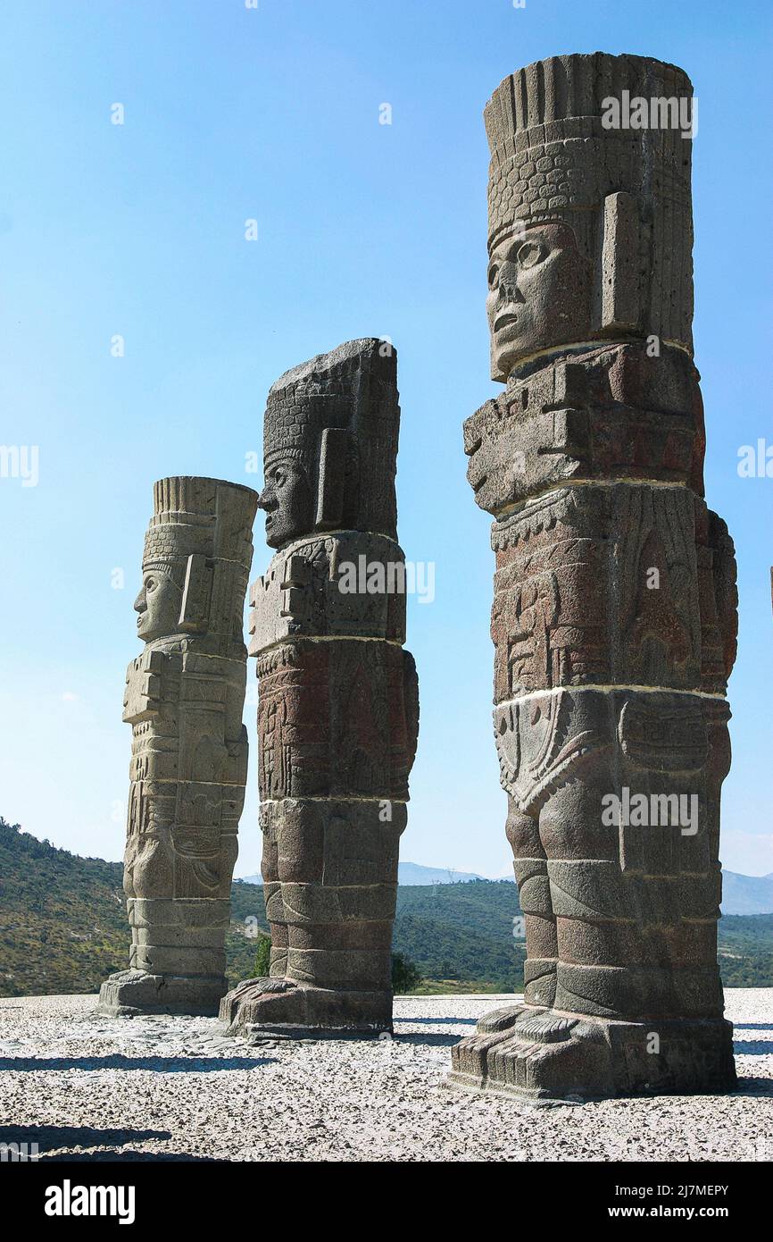 Mexico, Tula - The most famous Atlantean figures reside in Tula, the Olmecs were the first to use Atlantean figures on a relief discovered in Potrero Stock Photo