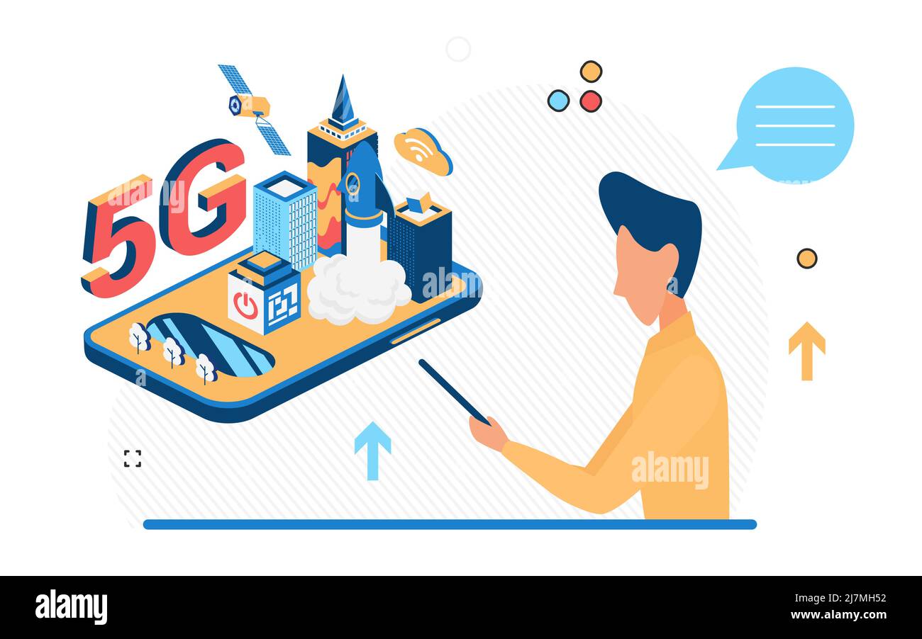 Fastest 5g wireless communication cellular network. The fifth telecommunication generation technology Stock Vector
