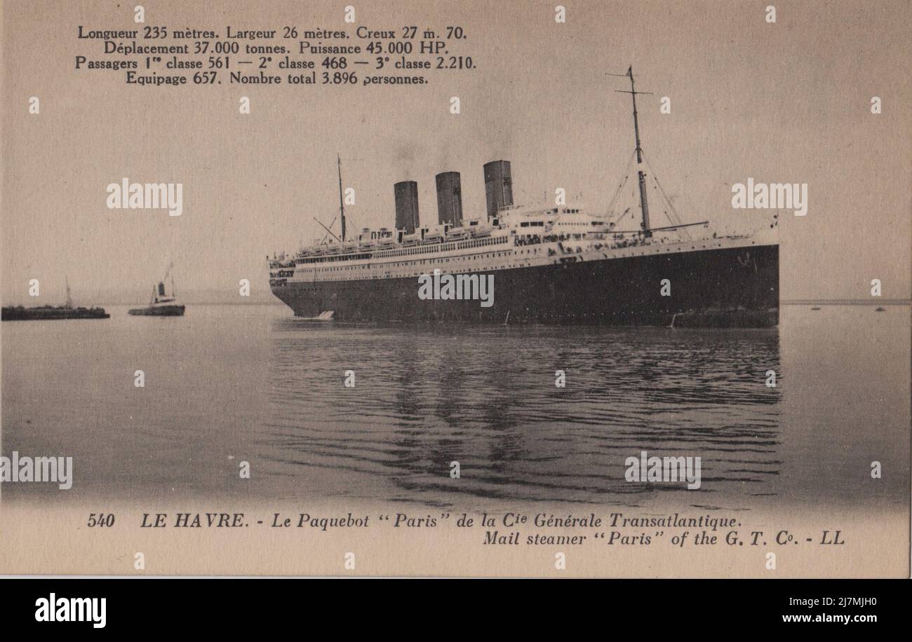 Étienne and Louis-Antonin Neurdein, c.1922, Le Paquebot Paris, French Transatlantic Liner, Set of 12 Postcards. Stock Photo