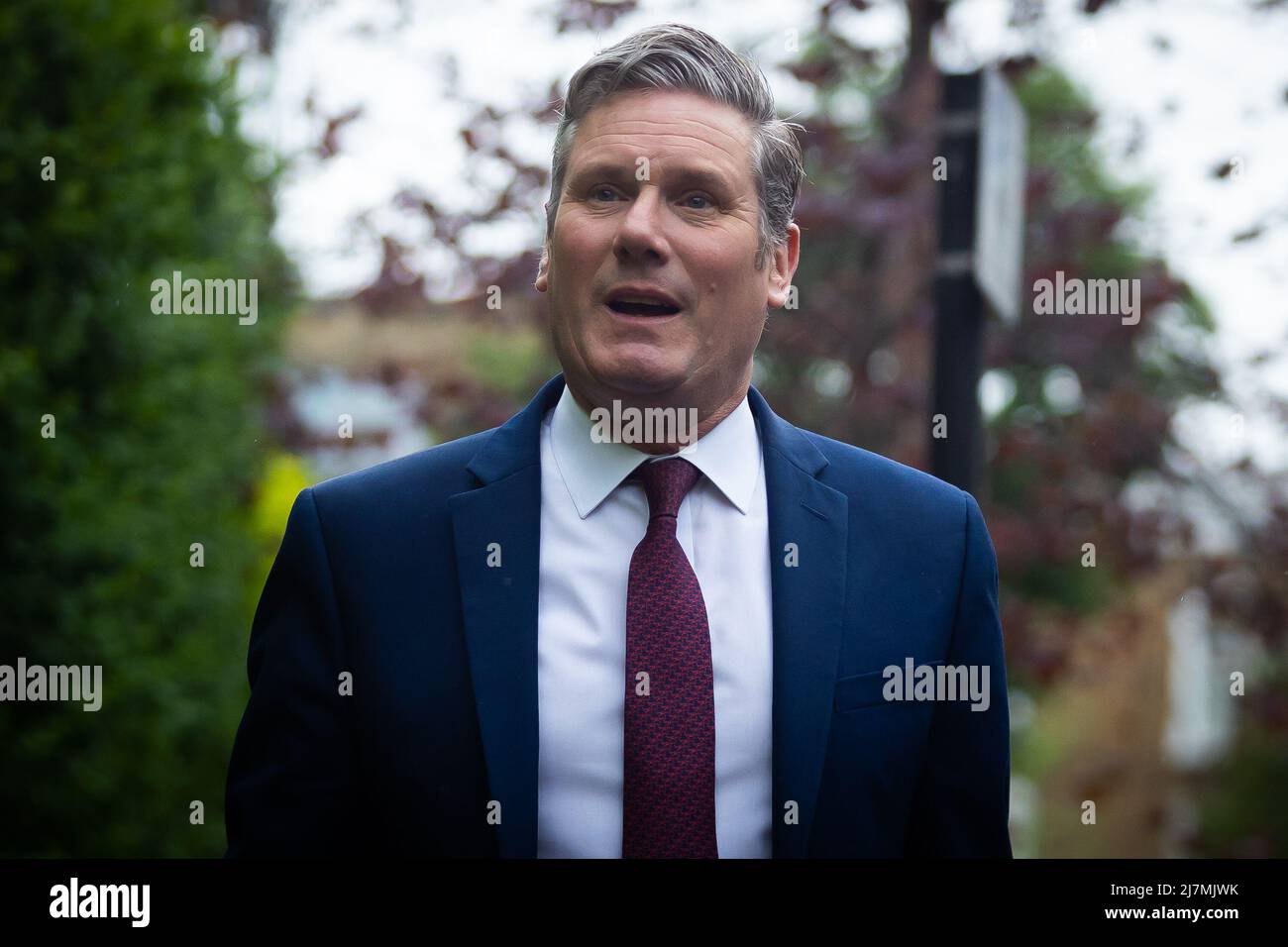 Sir Keir Starmer leaves his home ahead of the State Opening of Parliament. The Labour Leader said he will step down if the police fine him for breaking covid lockdown rules. Stock Photo