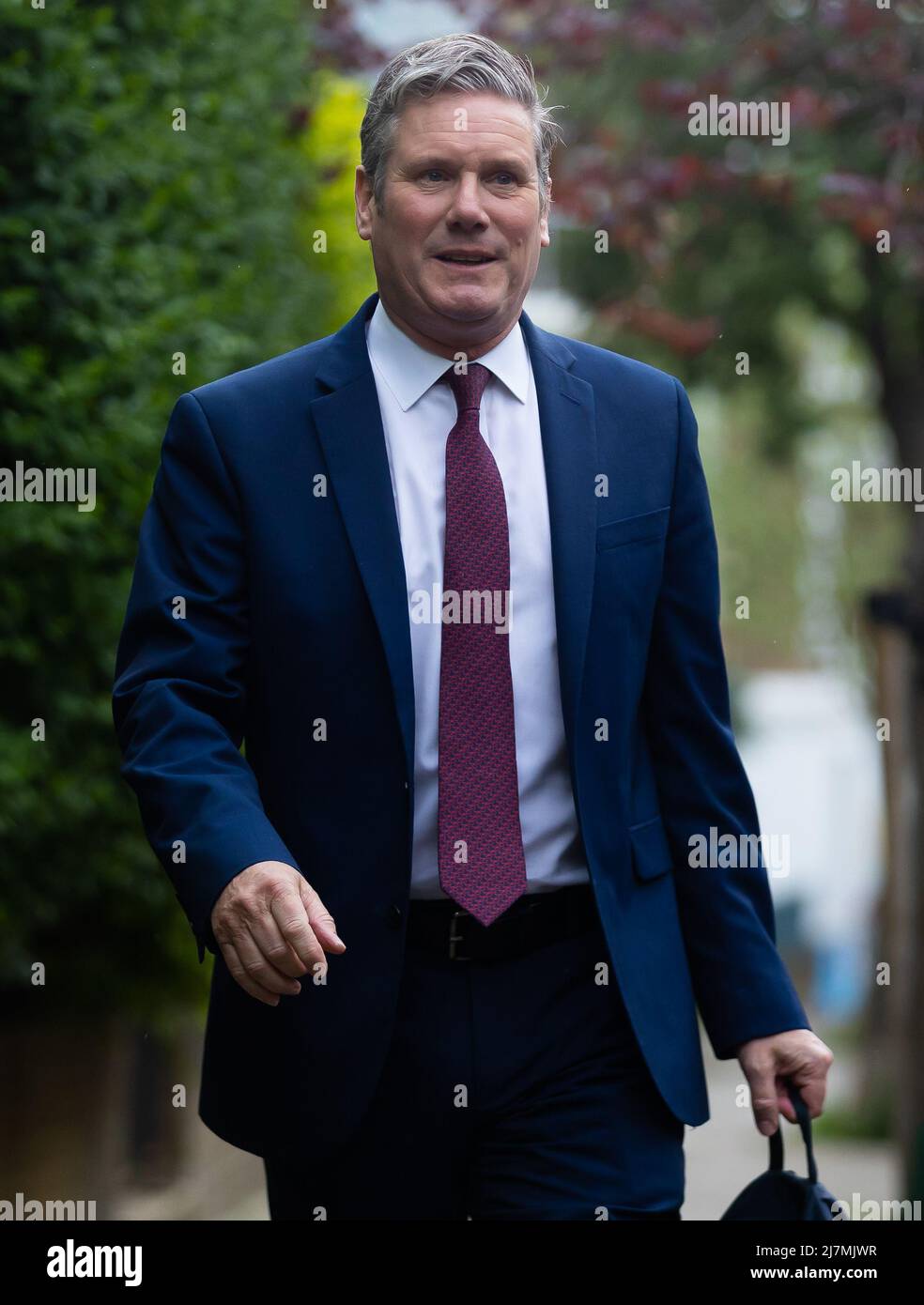 Sir Keir Starmer leaves his home ahead of the State Opening of Parliament. The Labour Leader said he will step down if the police fine him for breaking covid lockdown rules. Stock Photo