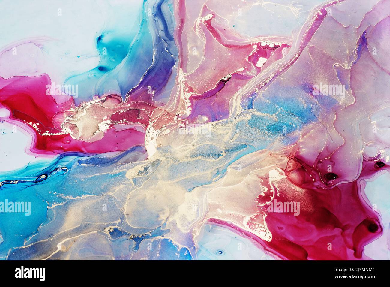 Abstract liquid ink painting background in pastel colors with gold