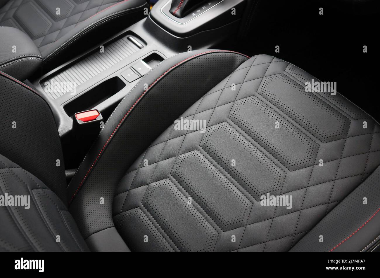 2022 Ford Focus ST Eco Boost interior with black leather sports seats with  automatic handbrake and automatic gearbox Stock Photo - Alamy