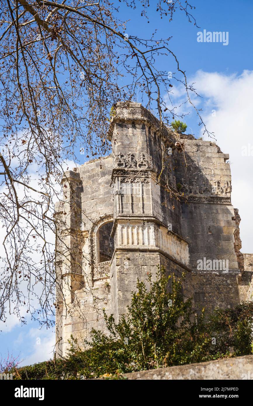 ruined chapel as part of the monastery castle of Tomar in Portugal Stock Photo