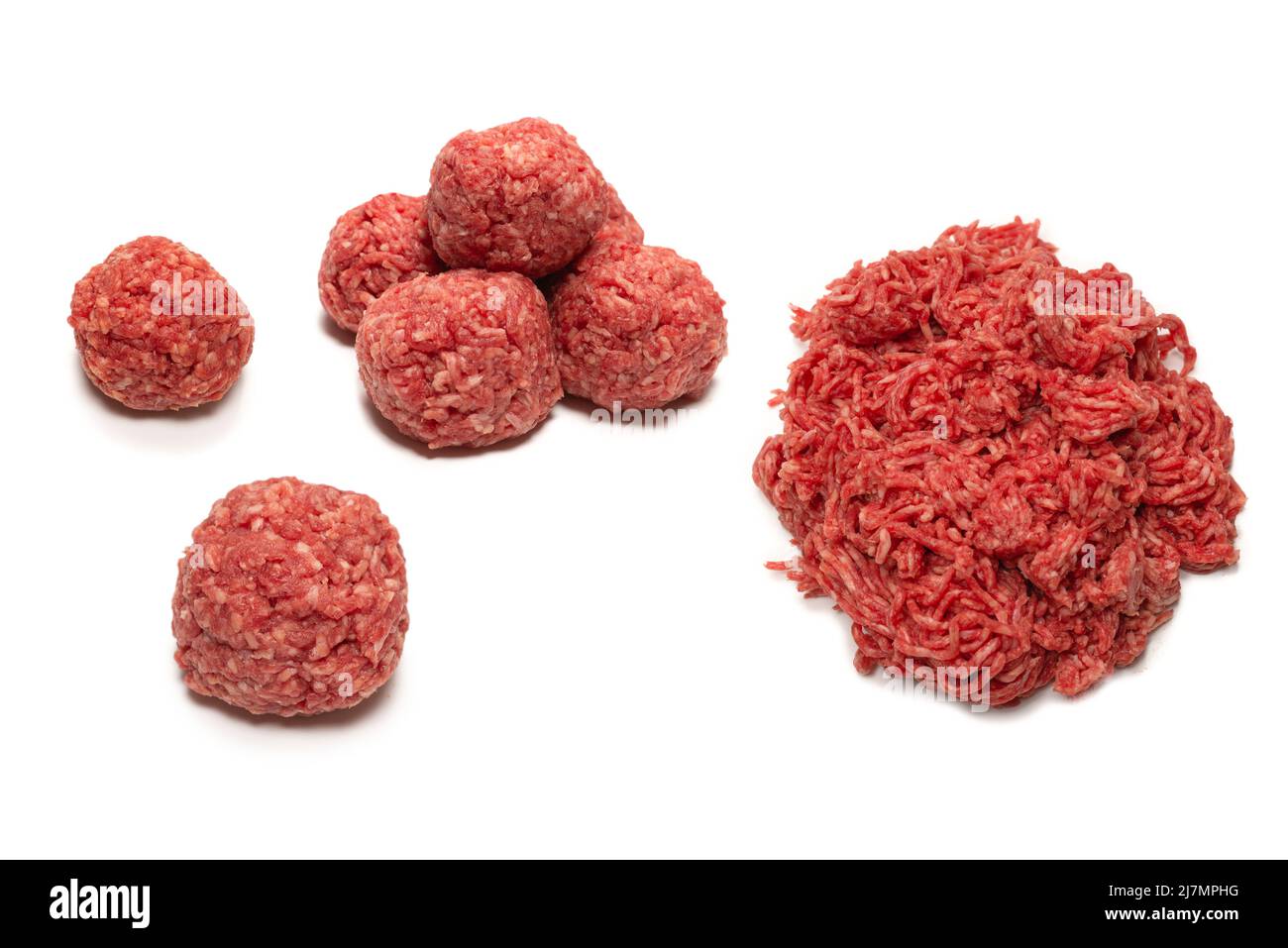 Raw meat balls isolated on white background. Stock Photo