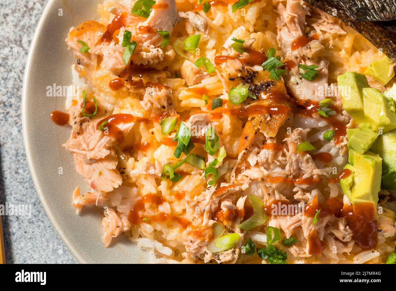 Trendy Rice Healthy Trendy Homemade Salmon Rice Bowl with Avocado and Soy Sauce ...