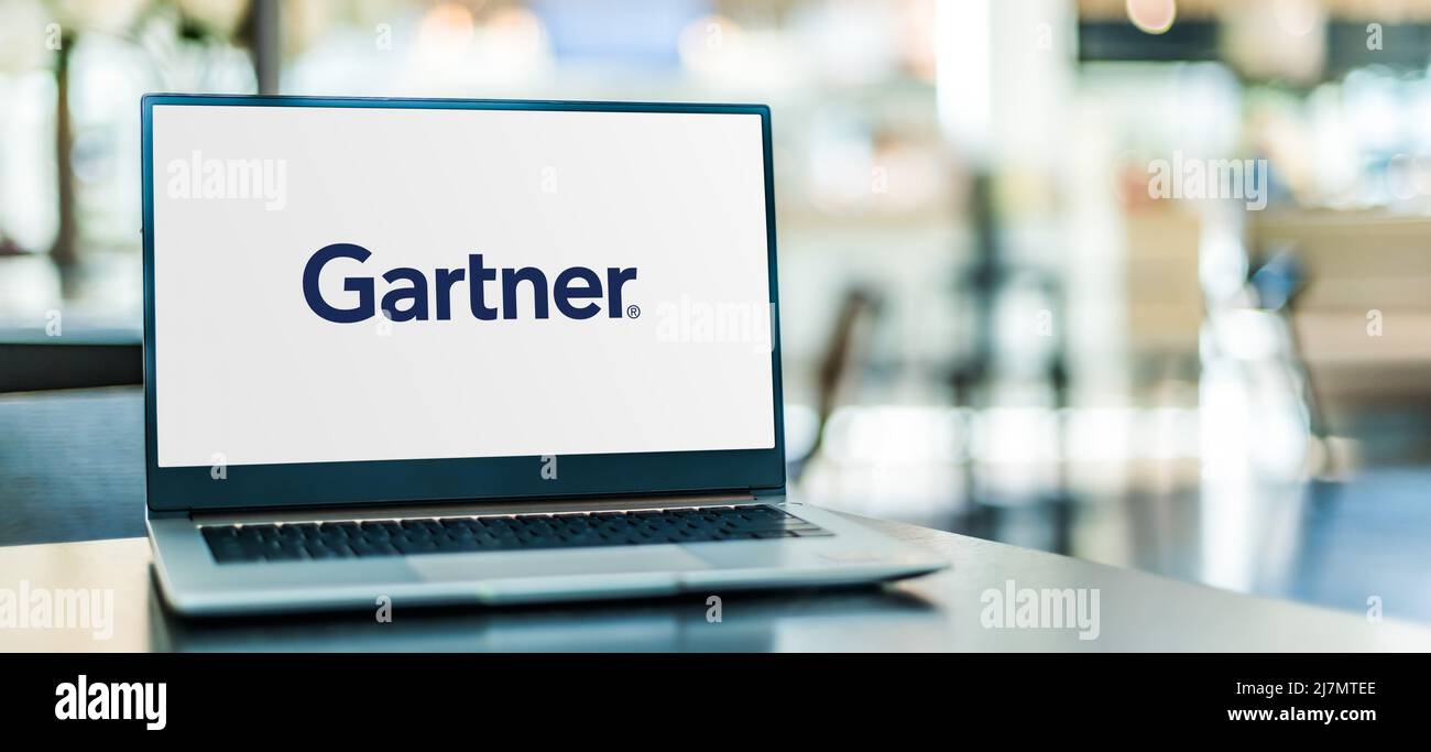 POZNAN, POL FEB 25, 2022 Laptop computer displaying logo of Gartner