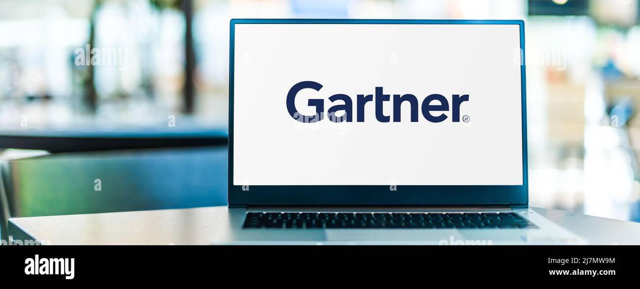 POZNAN, POL FEB 25, 2022 Laptop computer displaying logo of Gartner