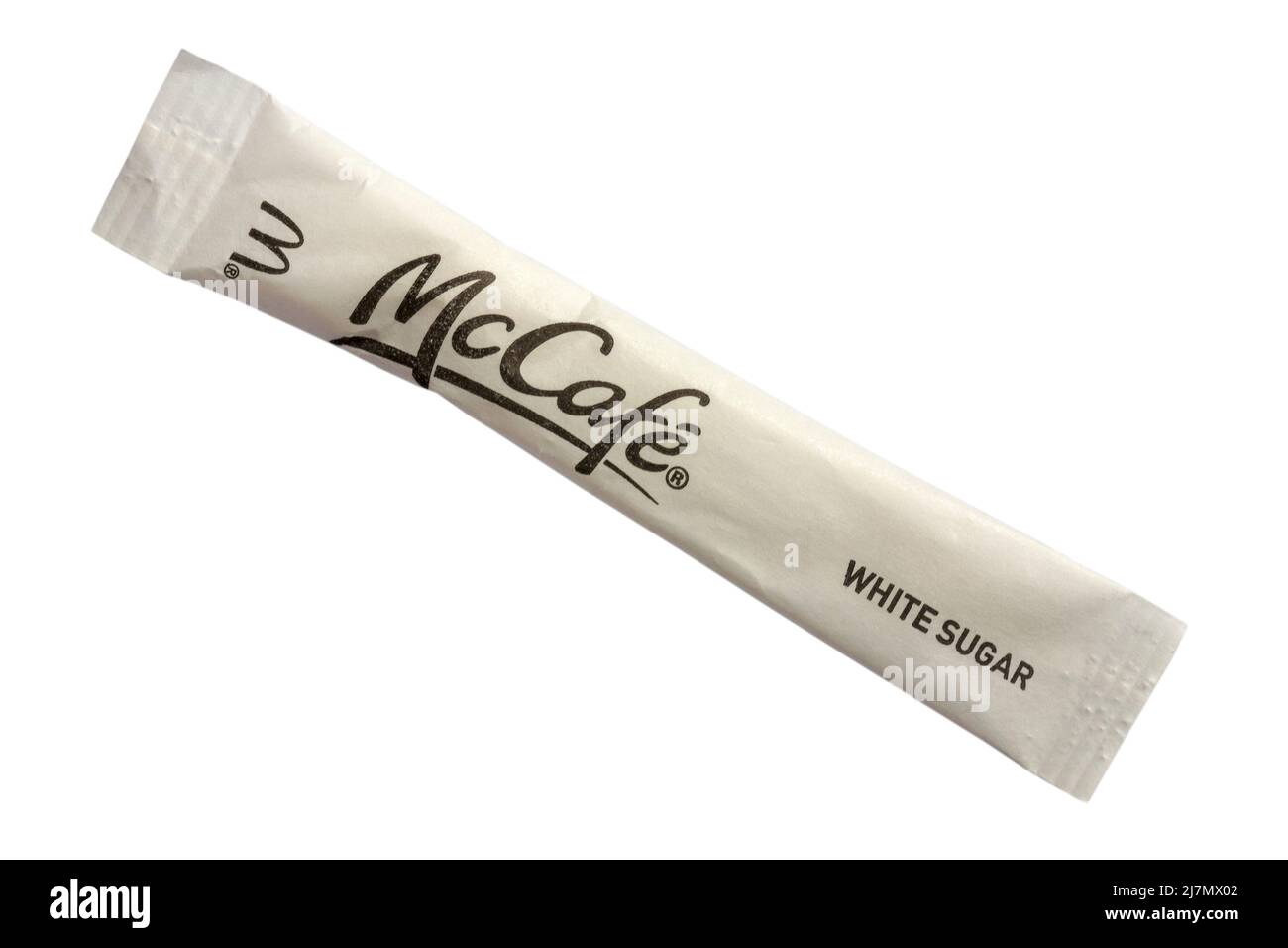 McCafe White Sugar sachet from McDonalds isolated on white background