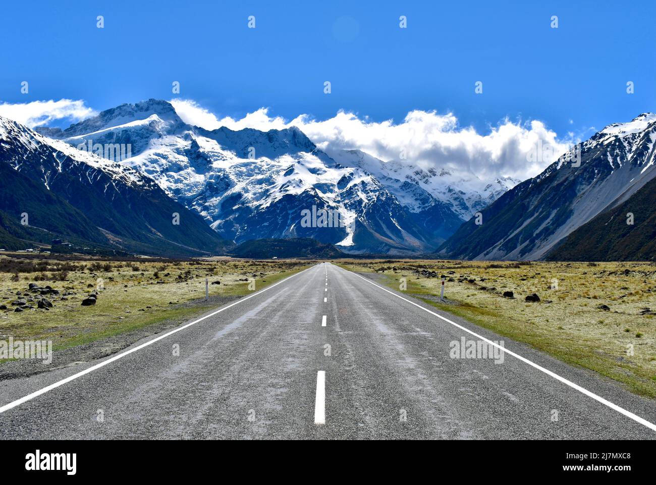 On my way to stunning Mount Cook village I had to stop to take this photo. Stock Photo