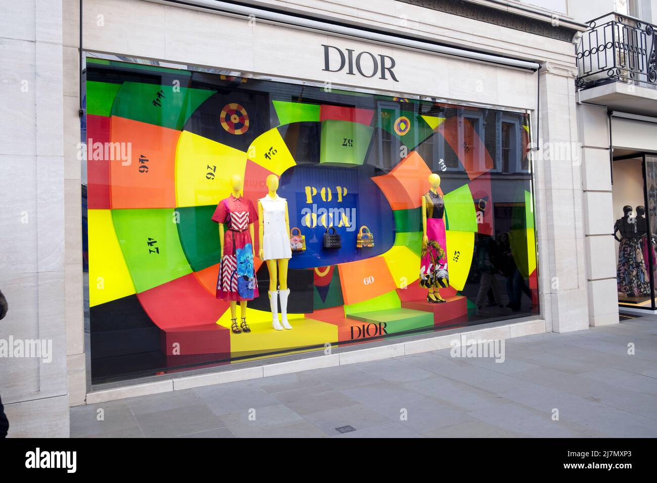 Dior store exterior view window display in New Bond Street post pandemic in Mayfair West London England UK 2022   KATHY DEWITT Stock Photo