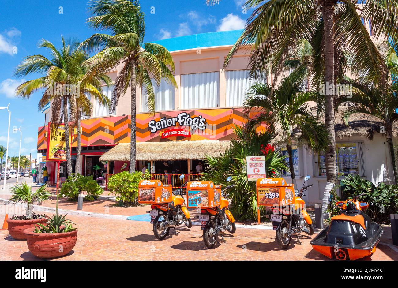 Senor Frog's Mexican Restaurant, Punta Langosta Shopping Centre, Centro, San Miguel de Cozumel, Cozumel, Quintana Roo, Mexico Stock Photo