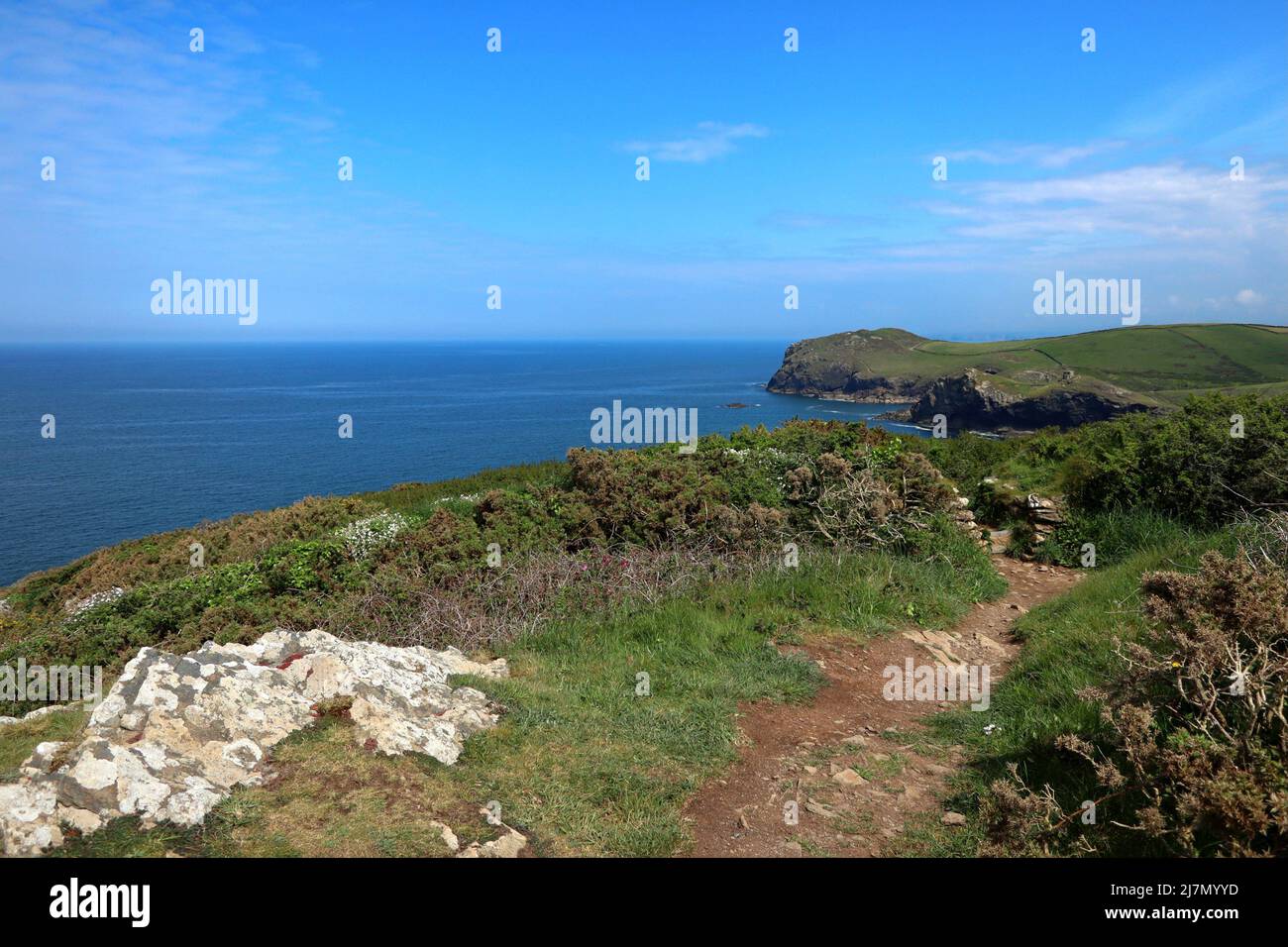 Trevan Point on the North Cornwall coast near to the hamlet of Port Quin, looking towards Doyden Point and Kellan Head. Stock Photo