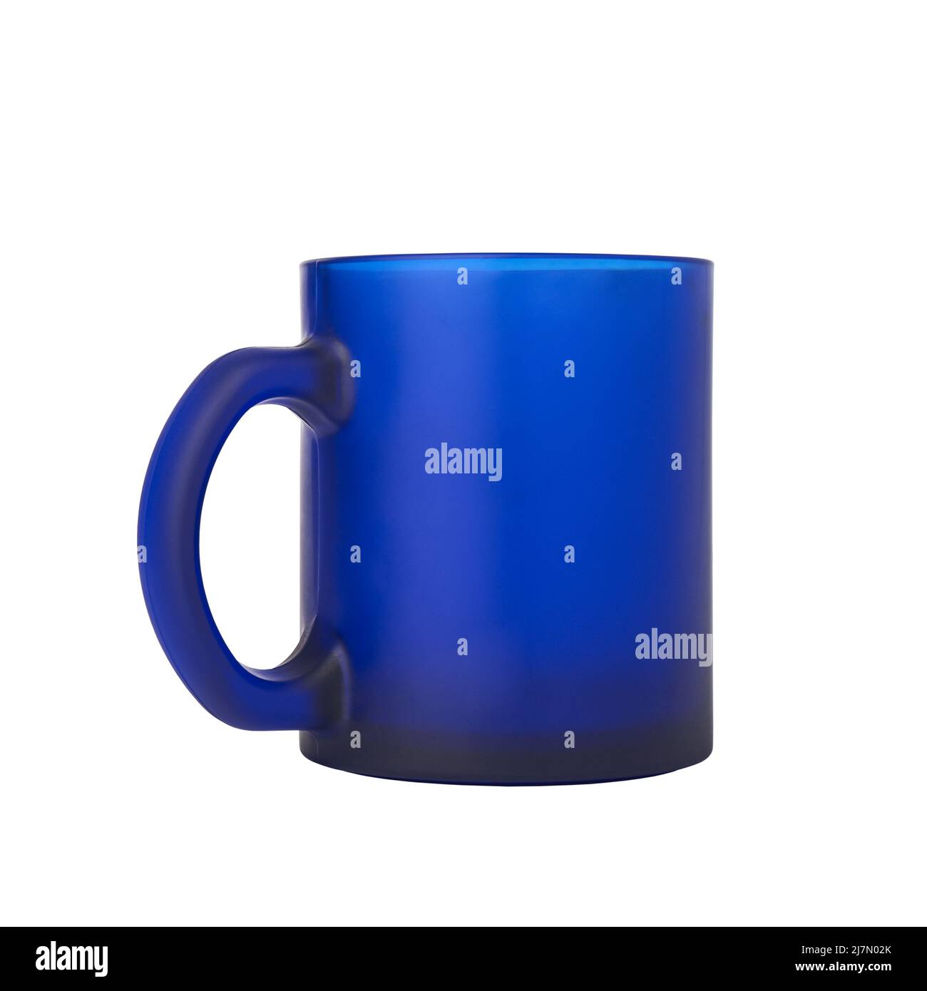 Large glass mug of blue frosted glass closeup isolated on white