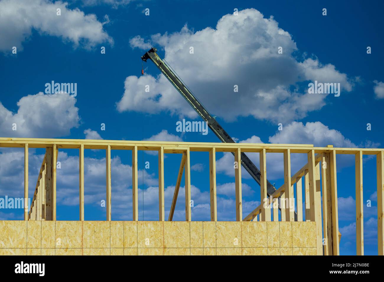 Wooden roofing the truss beams for installing construction framework Stock Photo